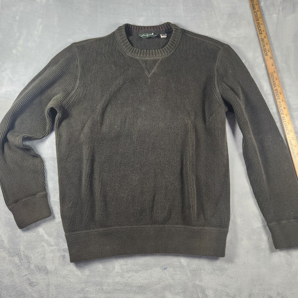 Vintage Eddie Bauer Men's XL Brown Ribbed 100% Cotton Crew Neck Pullover Sweater